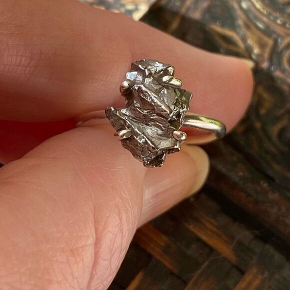 Meteorite Campo Del Cielo Solid Sterling Silver Ring Size 6.5 - Picture 11 of 11